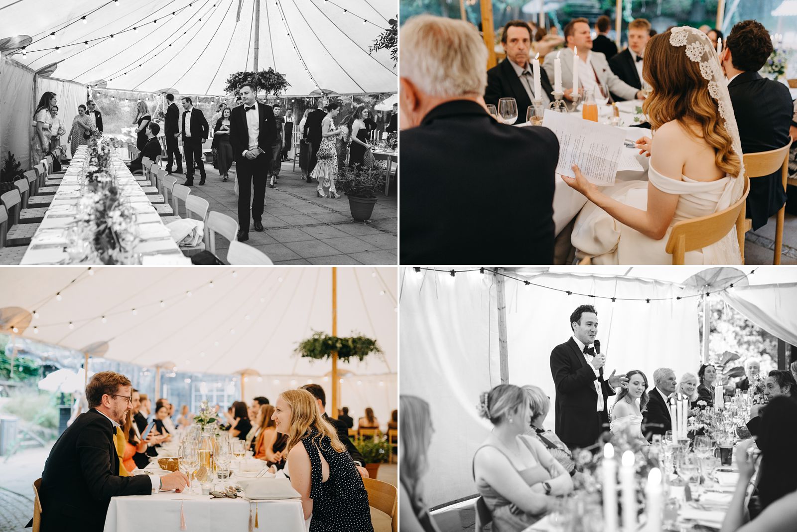 Guests seated for an intimate outdoor wedding dinner in Dyrehaven