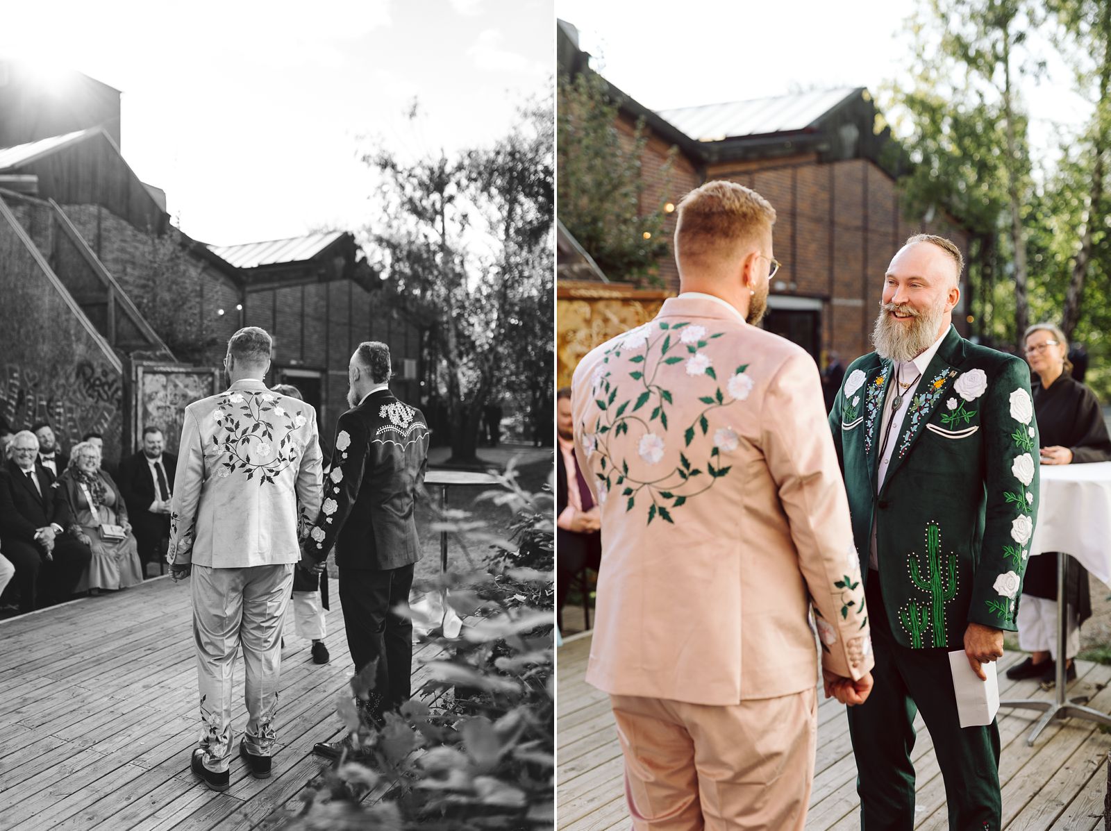 Civil wedding ceremony officiated outdoors at AFKROG Reffen during a Copenhagen summer wedding.