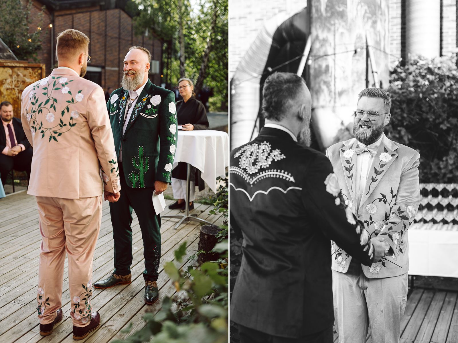 Couple exchanging vows during an outdoor wedding ceremony at AFKROG Reffen in Copenhagen